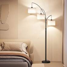 78" 3-Light Modern Ary Switch Black Arc Floor Lamp With Linen Drum