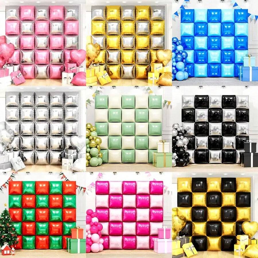 25 件/套双面方形铝箔气球墙套件，多色花环拱门，适用于婚礼、生日、周年庆典、拍照亭、派对装饰 - 彩色 - 查看 1
