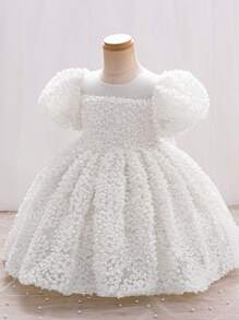 White 3D Floral Girls Pageant Dress, Elegant And Beautiful, Suitable For Birthday Party, Wedding, Stage Performance And Other Occasions - White - View 4