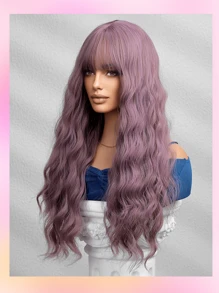 TOPSHE High Quality 26-Inch Synthetic Heat-Resistant Fiber Wig With Long Curly Purple Bangs Women's Wig Is Perfect For Holiday Party Everyday Wear