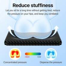 Gel Seat Cushion, Cooling Seat Cushion (Super Large & Thick), Breathable Honeycomb Design Absorbs Pressure Points Seat Cushion, Gel Cushion For Office Chair, Home Car Seat Cushion For Wheelchair - 黑色 - 查看 2