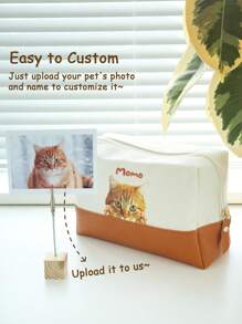 Personalized Makeup Bag Your Pet Photo And Name Custom Portrait Cosmetic Bag Customized Canvas Make Up Bag Gift Your Dog Your Cat Large Capacity Multifunction Organizer Pencil Case For Dog Cat Lover Zipper Pouch Pet Portrait Memorial Gift - Multicolor - View 3