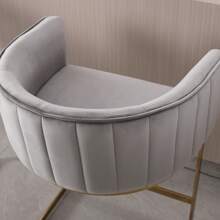 24" Modern Counter Height Bar Stools Set Of 4 For Kitchen Island Comfy Velvet Upholstered Barrel Back Stool Chair With Golden Metal Legs For Dining Room/Home Bar/Reception/Cafe, Grey