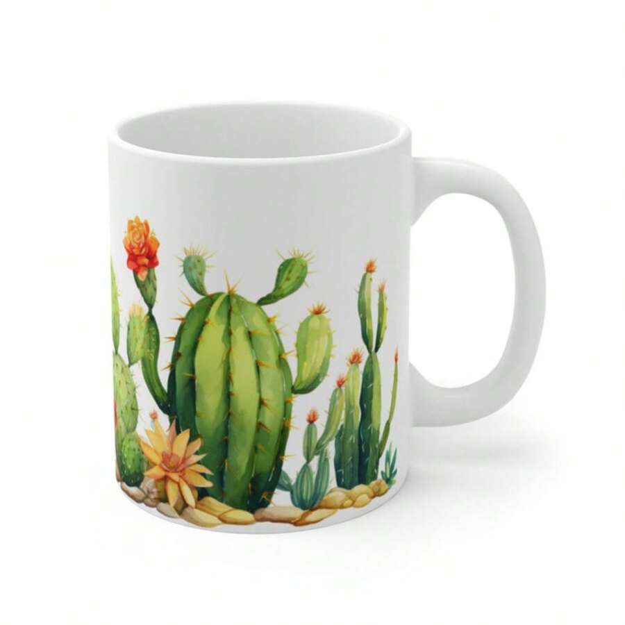 Cactus Mug, Cactus Design Mug, Succulent Mug, 11oz Ceramic Coffee Mug - Valentine's Day, Birthday,Woman's Day Gift, Easter Day Gift Idea For Dad Mom Friends Girlfriend Boyfriend - default - View 1