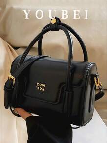 2025 Women Classic Solid Color Handbag, Adjustable Strap Crossbody Bag, Fashion Letter Print Tote For Dating, Shopping And Commuting, Spring Summer Autumn Winter