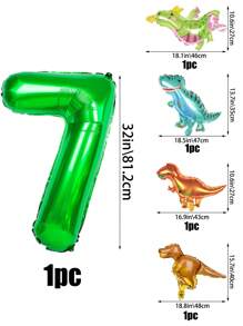 5 Stück Tropischer Dschungel Party Dekorationsset, inklusive 32 Zoll Zahlenballon (0-9), cartoon Dinosaurier geformter PE Dekorationsballon, geeignet für Geburtstags-, Einschulungs- und Valentinstags-Partys