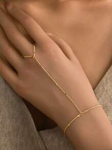 1 pieza Brazalete de dedo clásico dorado, de plata de ley 925 chapado en oro hipoalergénico, diseño simple, cadena con cuentas planas/cadena de labios/cadena en rodajas, apto para uso diario y vestir de mujeres