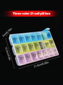 1pc Portable 21 Compartment Pill Box, 3 Colors (Blue, Yellow, Pink), Large Capacity Medicine Storage Container, Dust-Proof Clean Hygienic Travel Case, Divided For Morning, Noon And Night, 7-Day Weekly Pill Organizer With Flip-Top Lid