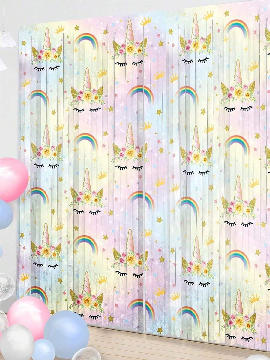 Juego de 3 cortinas de cuentas/flecos decorativas para fiestas de 100*200cm/39*78 pulgadas, con diseño de unicornio colorido, apropiadas para diferentes temas de fiestas