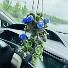 1 pieza Planta de crochet linda para espejo retrovisor de carro/decoración de habitación, accesorio colgante hecho a mano para espejo de carro estilo bohemio, adecuado para mujeres y niñas, decoración estética interior verde del carro, adorno colgante para camión para hombres