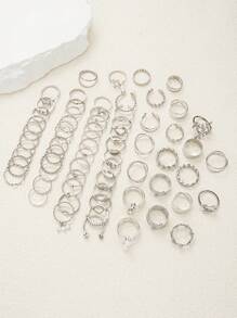 17KM 22/68 件简约金属几何仿珍珠心形戒指套装，女士节日、约会、日常派对礼物（无盒） - 款式1 - 查看 8