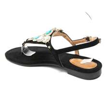 Summer Fashion Rhinestone Decor Flat Thong Sandals - Black - View 3