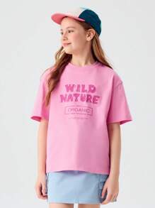 Balabala 2pcs/Set Tween Girl Quick-Dry Short Sleeve T-Shirt, Summer Family Matching - Hot Pink - View 3