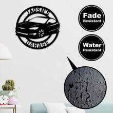 Personalized Car Metal Sign, Custom Garage Name Automobile Sign Metal Wall Art Front Door Decor, Mechanic Workshop Decoration For Dad's Gift Gifts Birthday Graduation - Black - View 3