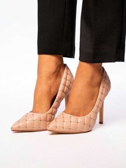 Beaded Decor Pointed Toe Elegant High Heels, Casual Everyday Wear