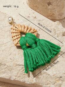 女士手工藤条编织流苏海滩耳环
