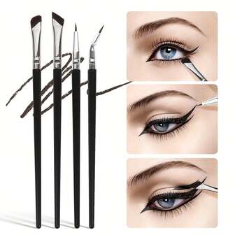 4-Pcs Multi-Purpose Eye Makeup Brush Set - High Quality For Concealer, Eyebrows And Eyeliner - Suitable For Beginners
