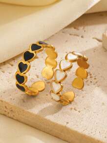 1 件不锈钢 18K 镀金心形开口戒指，时尚 INS 风格适合女性日常、约会、节日、礼物 - 彩色 - 查看 3