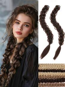 2 件编织长马尾辫接发带松紧带 24 英寸合成纤维金色辫子马尾发饰适合派对日常使用万圣节圣诞节