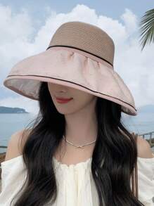 1pc Women's Spring/Summer New Plain Color Crystal Bow Splice Raffia Straw Hat, Fashion Versatile Lightweight Breathable Wind-Resistant Sun-Shading Hat For Outdoor Travel, Vacation, Sun Protection, Wide Brim, Suitable For Daily Use - Solid Color - View 13