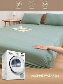 1 Set Of 3pcs Mint Green Soft Brushed Bedsheet Set