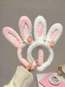 2 Stück Damen Stirnband mit süßer Erdbeere Blumen Hasenohren, weicher Sommer Haardruck Stirnband für Kinder, Haarreif, Haarband, Haarstirnband