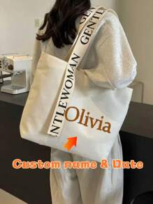 Customizable Name Embroidery Craftsmanship Personalized Large-Capacity Letter Canvas Bag Female Summer New Style Internet Celebrity Fashion Shoulder Tote Bag Out Hand-Held Shopping Bag - Multicolor - View 2