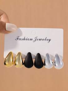 6PCS Teardrop Earrings Set, Classic And Fashionable, Women's Daily Versatile Earrings Gift For Girlfriends - Multicolor - View 6