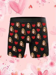 Conjunto de 1 pieza de calzoncillos de hombre con estampado de rostro personalizado, pantalones cortos sin banda elástica en la cintura, calzoncillos con rostros personalizados, regalos para novio o esposo, hombres personalizados, invierno, regalos personalizados, aniversarios, fiestas, regalo ideal para novios