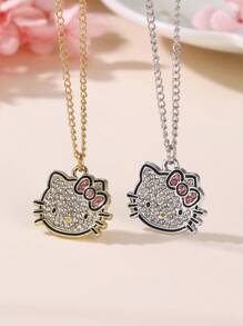 2件套三丽鸥猫脸吊坠项链，情侣/闺蜜饰品 - 彩色 - 查看 1