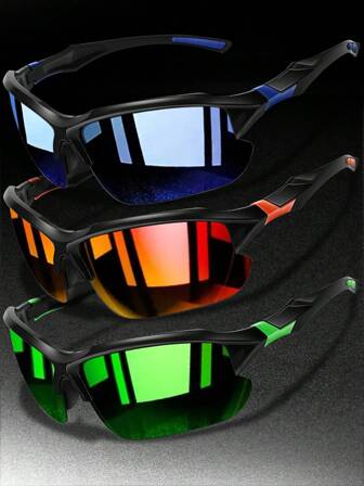 3pcs Set Fashion Men Sports Eyeglasses Half Frame Outdoor Sports Windproof Glasses, For Outdoor Cycling, Running, Hiking, Baseball And Other Sports Easy Comfort Casual Outfits Outdoor Cycling Glasses For Summer Beach Vacation,Outdoor,Travel