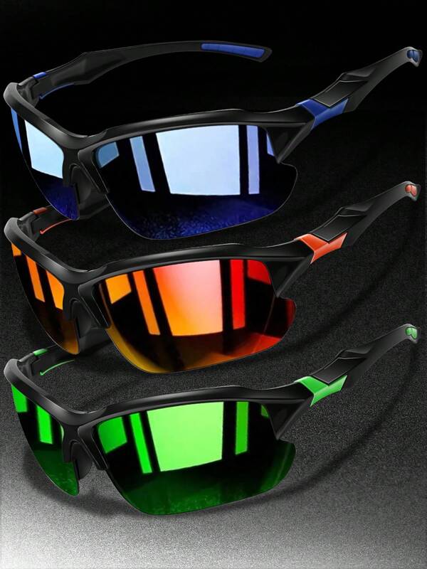 3pcs Set Fashion Men Sports Eyeglasses Half Frame Outdoor Sports Windproof Glasses, For Outdoor Cycling, Running, Hiking, Baseball And Other Sports Easy Comfort Casual Outfits Outdoor Cycling Glasses For Summer Beach Vacation,Outdoor,Travel