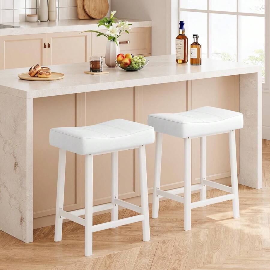 Fulvari 24" Counter Height Bar Stools Set Of 2,Faux Leather Tufted Bar Stool For Home,Bar - 白色 - 查看 1
