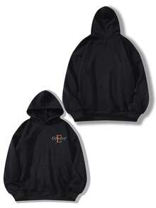 定制文字印花连帽衫，个性化设计，适合家庭聚会、团体、婴儿、朋友、情侣、宠物、音乐节等场合，秋冬季女士节日礼物，情人节、万圣节、感恩节、圣诞节、周年纪念日、婚礼、送给闺蜜，装饰性强，时尚百搭，黑色 - 黑色 - 查看 3