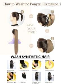 Ponytail Extension,26" Claw Clip Hair Extensions Ponytail Synthetic Long Straight Hair Extension Natural Looking Synthetic Hairpiece For Women High Temperature Fiber Hair Extension - Multicolor - View 7