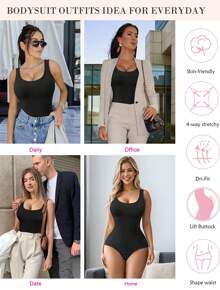 Nebility Womens' Waist Trainer Seamless Round Neck Tummy Control Shapewear Bodysuit - 黑色 - 查看 5