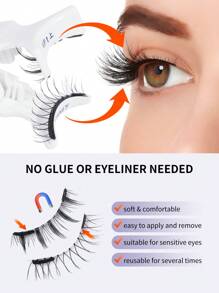 1 对睫毛自然外观，可重复使用磁性睫毛，带涂抹器，自然卷曲外观，可重复使用。适合女性日常约会，无需胶水磁性睫毛磁性睫毛套装，易于佩戴