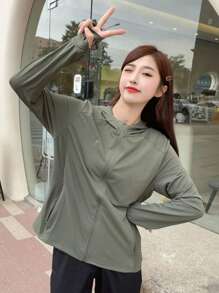 CAMEL CROWN 女士防晒衣夏季防紫外线户外钓鱼上衣开衫丝绸凉感皮革服装衣服 - 湖茶綠 - 查看 1