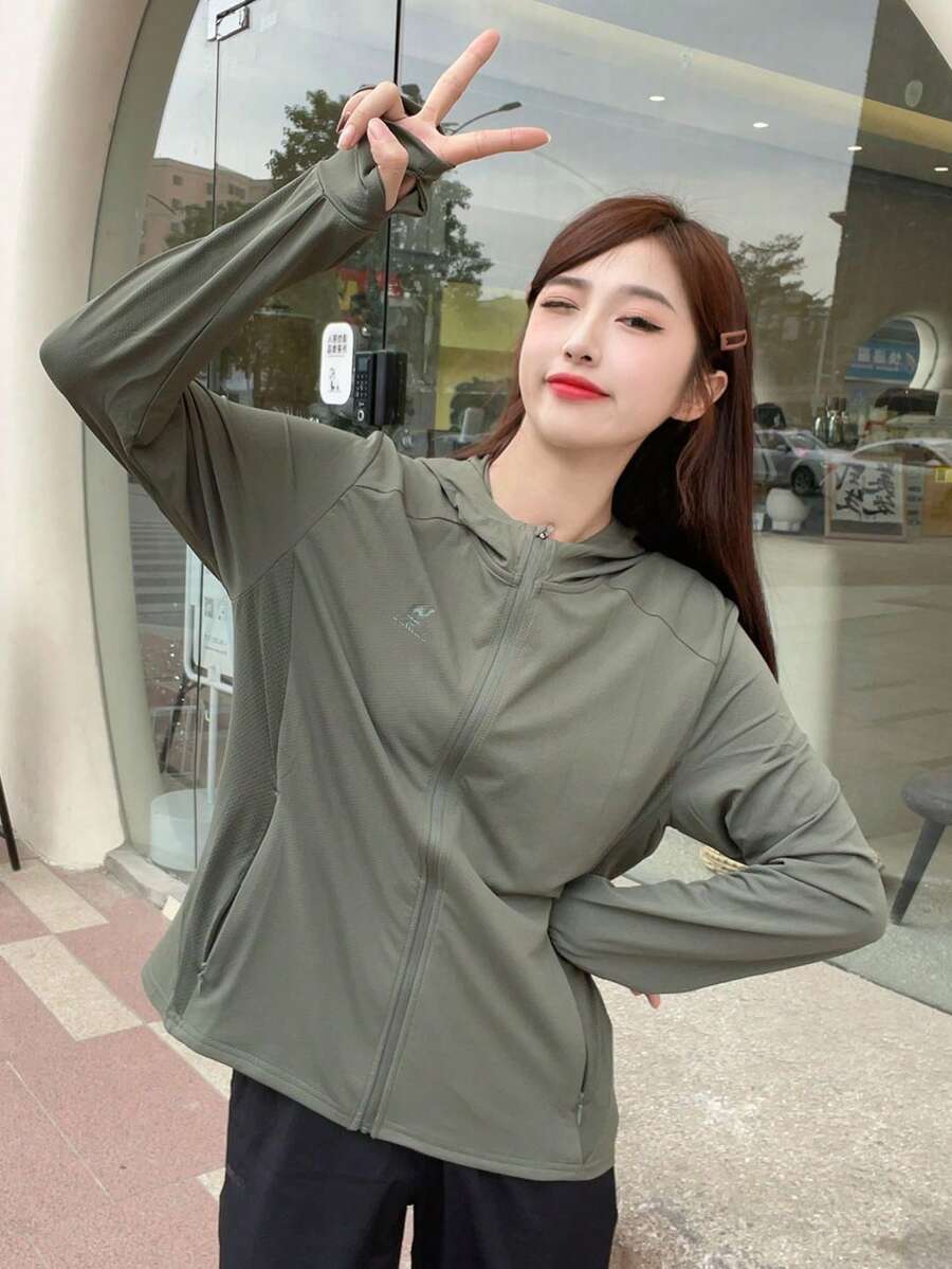 CAMEL CROWN 女士防晒衣夏季防紫外线户外钓鱼上衣开衫丝绸凉感皮革服装衣服 - 湖茶綠 - 查看 1