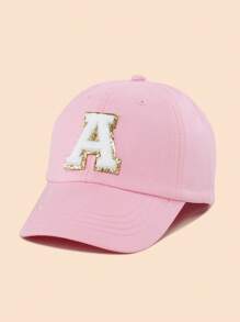 1pc Pink Letter Patch Baseball Cap, 8-16 Years Old Girls Snapback Hat, Suitable For Spring, Summer, Autumn, Winter, Party Decoration Headwear - Pink - View 3