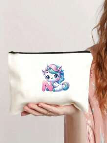 1 件可爱卡通独角兽 26 个独角兽字母印花，送给女孩的礼物，可爱复古卡通图案印花袋收纳袋