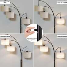 78" 3-Light Modern Ary Switch Black Arc Floor Lamp With Linen Drum