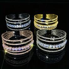 1pc Vrouwen Dagelijkse Draag Franse Stijl Multi-Layer Open Manchet Armband Ingelegd Met Synthetische Zirkonia, Elegante Luxe Accessoire