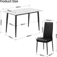 Dining Table And Chairs Set Of 4, 120CM Marble Effect Dining Table With 4 Faux Leather High Back Dining Chairs,Modern Dining Table Set For Home/Kitchen Office - White Table and 4 Black Chair - View 5