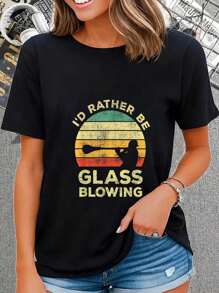 100% Cotton Casual Tshirt Glass Blowing Vintage Gift I'd Rather Be Glass Blowing T-Shirt