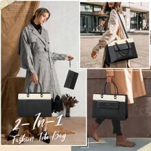 NEWHEY 女士 15.6 英寸防水笔记本电脑手提单肩包带手拿包适合办公室商务通勤教师购物优雅风格 - 彩色 - 查看 13