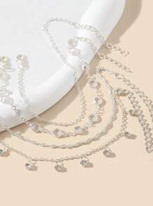 Conjunto de 4 peças/conjunto de tornozeleiras multicamadas de liga de cobre, elegantes e minimalistas, brilhantes e artesanais, com corrente de zircônia e borla, adequadas para mulheres, festas de praia, acessórios de joias empilháveis, presente para amigos