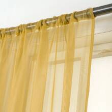 Set Of Two (2) Sheer Window Curtains Panels With Rod Pocket Drape Set Multiple Lengths (63", 84", 95", 108", 120" L) Solid Colors - Gold - View 2