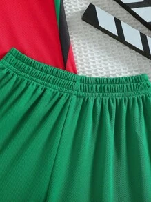 Set de 2 piezas de ropa informal deportiva de secado rápido de manga corta para niño preadolescente, adecuada para ocio, deportes, fútbol, actividades de equipo, diseño estampado
