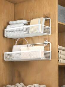 2pcs/1pc Wall Mounted Makeup Organizer, Makeup Storage Rack, Shower Caddy, Bathroom Storage Shelf, Kitchen Rack, Wall Mounted Bathroom Organizer, Iron Storage Basket, Suitable For Cosmetics And Bath Products, Shower Rack For Shampoo, Toner And Makeup, Bathroom Accessories, Dorm Supplies, RV Accessories - Multicolor - View 11